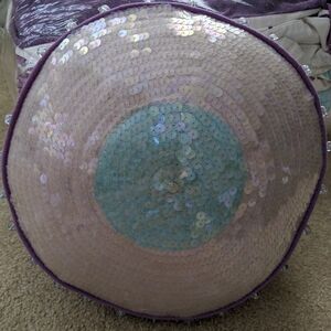 Round Purple Sequins Pillow Cushion Vintage Blue accent Decorative